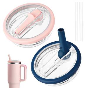 lot 16156 image: Tumbler Flip Straw Lid Replacement, Fit for 40 oz Stanley Quencher, Spill Proof Tumbler Cover for Stanley Cup (pink blue) - Retail $10
