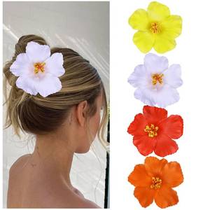 lot 16160 image: Vodolo Hawaiian Flower Hair Clips for Women,4Pcs 3.5 Inch Artificial Flower Clips,Plumeria Hibiscus Hairclip for Beach Party,Cute Summers Tropical Flowers Bow Hair Accessories for Girls Holiday Gifts - Retail $7