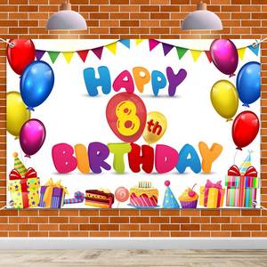 lot 16186 image: HAMIGAR 6x4ft Happy 8th Birthday Banner Backdrop - 8 Years Old Birthday Decorations Party Supplies for Girls Boys Kids - Colorful - Retail $12
