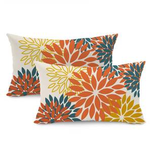 lot 16191 image: DFXSZ Orange Yellow Flower Pillow Covers 12x20 Inch Set of 2 Fall Throw Pillows Outdoor Waterproof Decor for Living Room Sofa Patio Funiture Garden Floral Polyester Pillow Covers 012E12 - Retail $15
