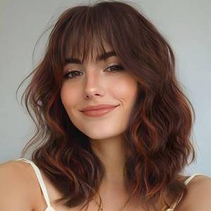 lot 16194 image: Ucubb Short Curly Wigs with Bangs for Women 14 Inches Wavy Bob Wig Synthetic Heat Resistant Fiber Wigs - Retail $20