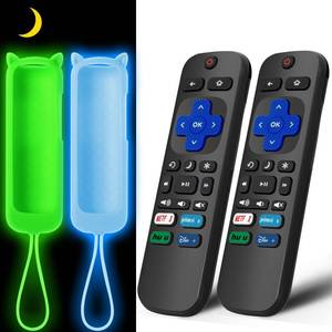 lot 16197 image: (Pack of 2) Replacement Remote for Roku TV with Soft Protective Silicone Cover(Glow in The Dark), Universal Remote for TCLHisenseOnnSharpElementPhilips Roku Smart TV - Retail $8