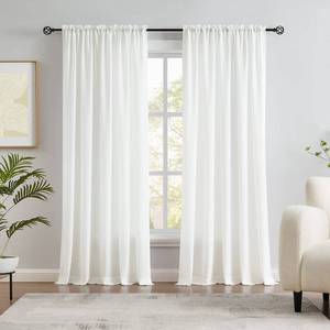 lot 16203 image: Melodieux Ivory Velvety Semi Sheer Curtains 96 Inches Long for Bedroom, Living Room Natural Cotton Texture Rod Pocket Window Sheer Drapes, 52 by 96 Inch (2 Panels) - Retail $28