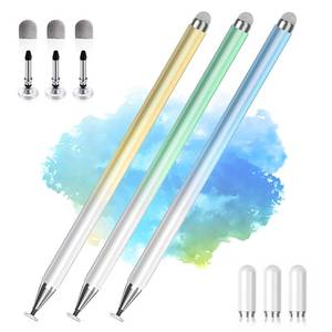 lot 16212 image: Stylus Pens for Touch Screens, 2 in 1 High Precision Universal Stylus Pen for iPad Compatible with Apple, iPhone, iPad, Android, Samsung Tablets, Phones, 3 Pack-Blue, Green, Yellow - Retail $11