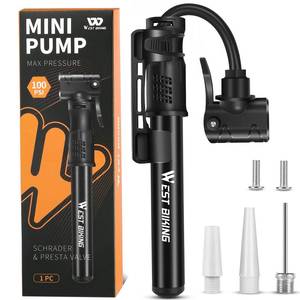 lot 16220 image: Bicycle Pump Mini Bike Pump - Aluminum Alloy Cycle Pump for Presta and Schrader Valve, Portable Lightweight Bike Tyre Pump Fast Tyre Inflation Mini Air Pump for Mountain Road Bike Ball Pump (Black) - Retail $10