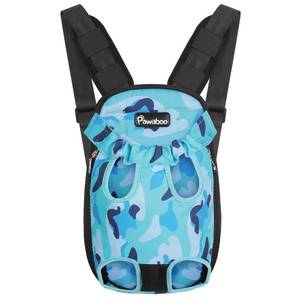 lot 20284 image: Pawaboo Pet Carrier Backpack, Adjustable Pet Front Cat Dog Carrier Backpack Travel Bag, Legs Out, Easy-Fit for Traveling Hiking Camping for Small Medium Dogs Cats Puppies, Extra Large, Blue Camouflage - Retail $24