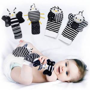 lot 20292 image: BABY K Baby Rattle Socks and Wrist Toys (Set E) - Newborn Toys for Baby Boy or Girl - Brain Development Infant Toys - Hand and Foot Rattles Suitable for 0-6, 6-12 Months Babies - Newborn Baby Gifts MISSING SOCK - Retail $10
