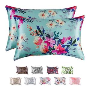 lot 20301 image: MRandHM Satin Pillowcase for Hair and Skin, Silk Satin Pillowcase 2 Pack, King Size Pillow Cases Set of 2, Silky Pillow Cover with Envelope Closure (20x40, Floral Green) - Retail $10