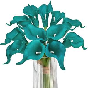 lot 20309 image: Letjolt Artificial Calla Lily Teal Flowers for Wedding Bouquet Flower 12Pcs Home Decoration Faux Calla Lilies Flower, Teal Blue - Retail $10