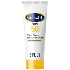 lot 20313 image: CETAPHIL Sheer Mineral Sunscreen Lotion for Face and Body 3 fl oz 100percent Mineral UVAUVB Filters Zinc Oxide and Titanium Dioxide Broad Spectrum SPF 50 For Sensitive Skin Dermatologist Recommended Brand - Retail $13