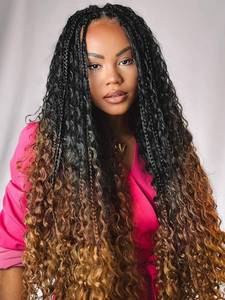lot 20317 image: 24 Inch Boho Goddess Box Braids Crochet Hair for Women 7 Packs Crochet Box Braids With Curly Ends Crochet Braids Hair Braiding Hair Extensions, 1B3027 - Retail $19