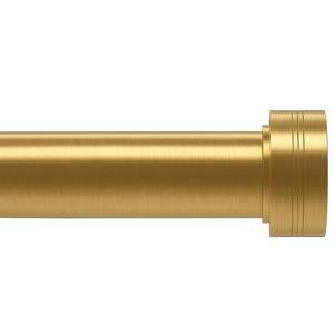 lot 20322 image: Gold Curtain Rods for Windows 18 to 144 Inch, Adjustable Length 1 Inch Diameter Brass Curtain Rods with Aluminium Finials, Warm Gold - Retail $31