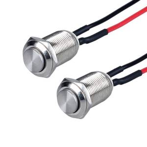 lot 20325 image: DMWD 2-Pack 12mm Latching Metal Waterproof Push Button Switch Raised Head 12 Mounting Hole with Pre-soldered Cable250V 2A 1NO - Retail $9in