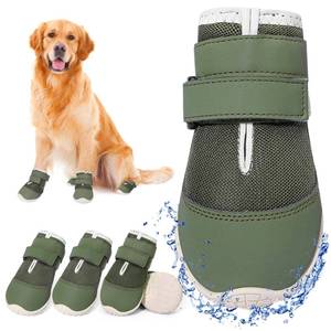 lot 20326 image: DcOaGt Dog Shoes Mesh Breathable Dog Booties for Hot Pavement Summer with Anti-Slip Sole,Dog Boots Paw Protectors for Small Medium Puppy for Winter Snow Rain Hiking,Military Green 4PCS(Size 4) - Retail $35