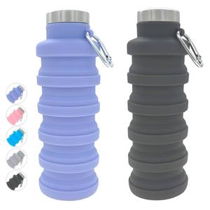 lot 6385 image: YCT Collapsible Water Bottle 17oz500mlTravel Portable Sport Water BottleReusable Silicone Foldable Water Bottles for Gym Camping Hiking (PurpleBlack) - Retail $9