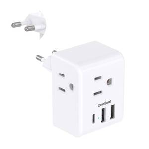 lot 6427 image: 1 Pack European Travel Plug Adapter, Italy Spain Power Plug Adapter with 3 Outlets 3 USB Charging Ports(1 USB C), Type C Plug Adapter Travel Essentials to Most Europe EU Spain Italy France Germany - Retail $10