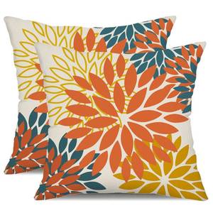 lot 6431 image: DFXSZ Orange Yellow Flower Pillow Covers 18x18 Inch Set of 2 Fall Throw Pillows Outdoor Waterproof Decor for Living Room Sofa Patio Funiture Garden Floral Polyester Pillow Covers 012E18 - Retail $16