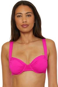 lot 6433 image: BECCA Womenfts Standard Color Code Shirred Underwire Bikini Top, Adjustable, Tie Back, Swimwear Separates, Azalea - Retail $88
