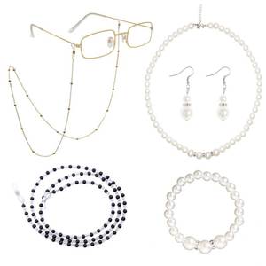 lot 6436 image: A5 Pcs Old Lady Costume Grandma Cosplay Set Glasses with Chain Pearl Bead Necklace Earrings Bracelet for Women Daily Cosplay Costume Party - Retail $9