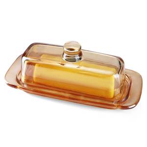 lot 6437 image: Champagne Vintage Glass Butter Dish with Lid for Countertop, Glass Butter Dish with Cover for Refrigerator, Cute Crystal Covered Butter Holder Tray - Retail $12