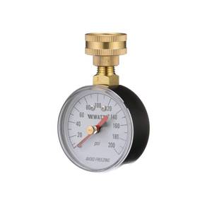 lot 6439 image: Watts 2-12 Hose Connection Water Pressure Test Gauge, 34in (20 mm) HT Hose Connection, Copper Alloy, Black Enamel Steel Case, Red Indicator Hands, ASME Type B Accuracy - Retail $14in