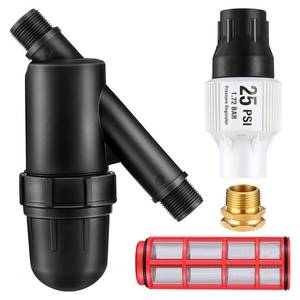 lot 6448 image: Aurelema Drip Irrigation Pressure Regulator and Filter, 25 PSI Water Backflow Preventer for 34ftft GardenFaucet Hose Thread and Drip Irrigation Inline Y Filter, 34 x 34in FHT Hose Thread Connections - Retail $20in