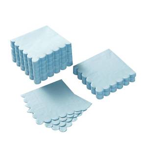 lot 6454 image: 100 Pack Cocktail Napkin 2-Ply Scalloped Edged Dessert Napkins Folded 5 x 5 Inches Disposable Napkins for Dinner Wedding Birthday Party Bridal Anniversary Reception Event (Light Blue) - Retail $8