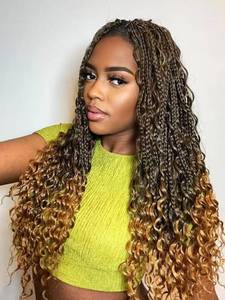 lot 6457 image: A24 Inch 7 Packs Boho Box Braids Crochet Hair for women Goddess Box Braids with Curly Ends Bohemian Crochet Braids Synthetic Braiding Hair Extensions, 1B27 - Retail $36
