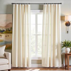 lot 6464 image: jinchan Linen Blend Curtains 90 inch Length 2 Panels for Bedroom Living Room, Light Filtering 50 inch Wide Farmhouse Drapes with Rod Pocket Back Tab(50W x 90L, Ivory) - Retail $28