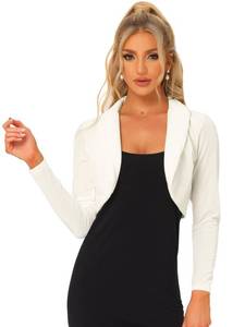 lot 6469 image: Allegra K Long Sleeve Shrug Top for Womenfts Lapel Collar Velvet Christmas Open Front Cropped Cardigan Small White&nbsp
