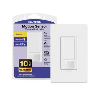 lot 6472 image: Lutron Maestro Motion Sensor Light Switch w Wallplate for Bathroom, Garage, Laundry Room, Any Bulbs, Occupancy Vacancy Sensor, Single-Pole, MS-OPS2HW-WH, White - Retail $26