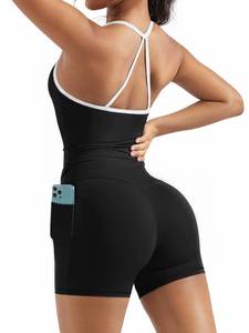 lot 6474 image: OMKAGI 2 Piece Workout Sets for Women Padded Sports Bra Tank Booty Gym Shorts with Pockets(L,284-Black White Piping) - Retail $30