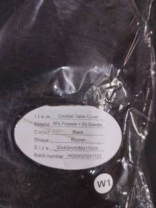 lot 6482 image: Round Black Cocktail Table Cover - Retail $15