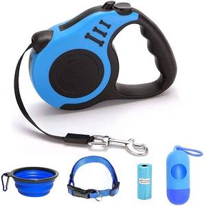 lot 6488 image: Retractable Dog Leash for Medium and Small Dogs and Cats - 16.5FT Tangle Free Heavy Duty Walking Leash with Anti Slip Handle, Pause and Lock Strong Nylon Tape, Blue - Retail $10