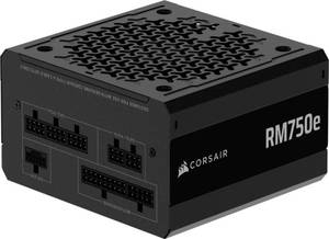 lot 8112 image: CORSAIR RM750e (2025) Fully Modular Low-Noise ATX Power Supply with 12V-2x6 Cable � ATX 3.1 and PCIe 5.1 Compliant, Cybenetics Gold Efficiency, 105°C-Rated Capacitors, Modern Standby Mode � Black - Retail $100
