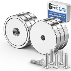 lot 8122 image: Junarter 6 Pack Magnets with Holes, Neodymium Strong, 110 LBS Rare Earth Magnets Heavy Duty, Countersunk Magnet with Screws for Wall Mounting, Garage, Garden - Retail $189