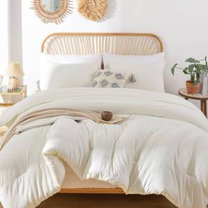 lot 13046 image: ROSGONIA King Size Comforter Set Ivory, 3pcs (1 Boho Comforter and 2 Pillowcases) All Season Bedding Soft Lightweight Bedspread Cozy Blanket Quilt - Retail $52