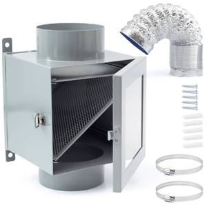 lot 13053 image: Esttlamer Metal Dryer Duct Lint Trap Indoor Dryer Vent Kit Secondary Lint Trap Dryer Lint Catcher Compatible with Electric Clothes Dryer with 4in 8FT Dryer Vent Hose 2 Clamps 2 Stainless Steel Mesh