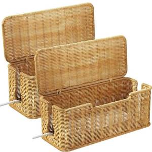 lot 13054 image: Luseba Cable Management Box,2 Open Slots Cord Organizer Hider Box with Lid,2 Pack Handwoven Imitation Rattan Cable Organizer Box for TV Wire Computer Router and Power Strip-B Style(Light Brown) - Retail $597