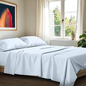 lot 13064 image: Ashton Sheets 100percent Egyptian Cotton Sheets Queen Size - 1200 Thread Count Queen Size Sheets Set Egyptian Cotton, 4 PC Luxury Bedsheet (Light Blue), Soft, Cooling, 17 Deep Pocket Sateen Bedsheet Set - Retail $104in
