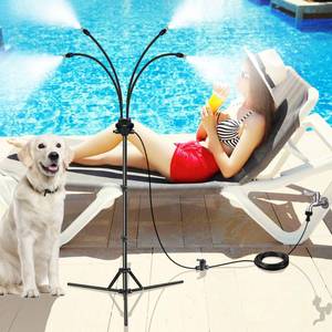 lot 13072 image: Homasky Standing Misters for Outside Patio, Adjustable Height 5.3 FT Stand Misting System for Cooling Outdoor, Portable Stand Mister for Water Mist Playing, Patio Cooling, Backyard, Porch (Black) - Retail $49