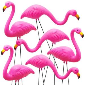 lot 13085 image: JOYIN Set of 6 Small Pink Flamingo Yard Ornament Stakes, Mini Lawn Plastic Flamingo Statue with Metal Legs for Sidewalks, Outdoor Garden, Luau Party, Tropical Party Decor, 2 Styles - Retail $15