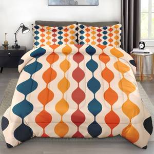 lot 13089 image: Pamnest Comforter Set Twin Size, Geometric Hippie Multicolored Soft Bedding for Kids and Adults, Retro Vintage 70S Comforter Set with Pillowcase, for Bedroom Bed Decor - Retail $44