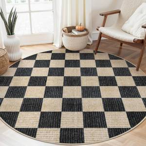 lot 13100 image: LIVEBOX Checkered Round Rug 6 Ft Washable Area Rug for Playroom, Kids Non-Slip Neutral Classic Circle Rug Geometric Large Carpet Soft Boys Rug for Classroom Dorm Bedroom(Black,180R) - Retail $60