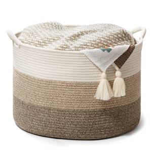 lot 3362 image: Large Woven Cotton Rope Storage Basket with Handles - Modern Round Laundry Hamper and Blanket Organizer for Nursery, Bedroom, Baby Toys, Pillows, Home Dcor, 20x13in - Retail $267in