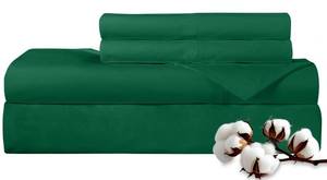 lot 3369 image: ROYALE LINENS 300 Thread Count 100percent Long Staple Combed Cotton Sheet Set - 4 Piece Queen Bed Sheets - 1 Fitted, 1 Flat and 2 Pillow Cases - Soft Cool and Crisp Sheet Set (Queen, Hunter Green) - Retail $123