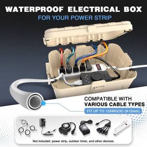 lot 3377 image: Flemoon Outdoor Electrical Box Waterproof, IP54 Waterproof Extension Cord Cover, Protect Outlet, Plug, Socket, Timer, Power Strip, Holiday Light, Large Weatherproof Connection Box, Almond - Retail $25