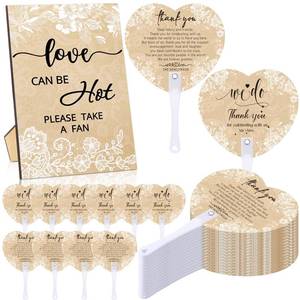 lot 3379 image: Roowest 101 Pcs Wedding Fans Gifts for Guests 100 Pcs Wedding Hand Plastic Fans and a Table Sign for Bridal Shower Party Favor Appreciation(Wood,Retro Lace)&nbsp