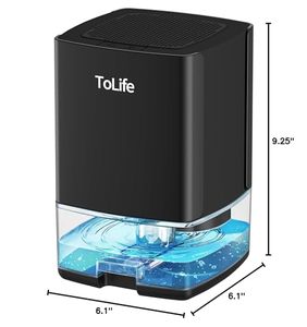 lot 3380 image: ToLife Dehumidifiers for Home 30 OZ Water Tank with Auto-Off, Portable Small Dehumidifier for Room, Bathroom, Bedroom, RV, Closet 500 sq.ft, 7 Colors LED Light, Black, TZ-C1 - Retail $70