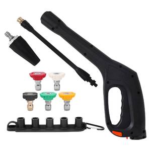 lot 3396 image: Tool Daily Pressure Washer Gun with Replacement Wand, Turbo Nozzle and 5 Spray Nozzle Tips, Compatible with Some Portland Husky Black Decker Ford Pulsar ShopForce Taskforce Powerwasher Power Washer - Retail $40